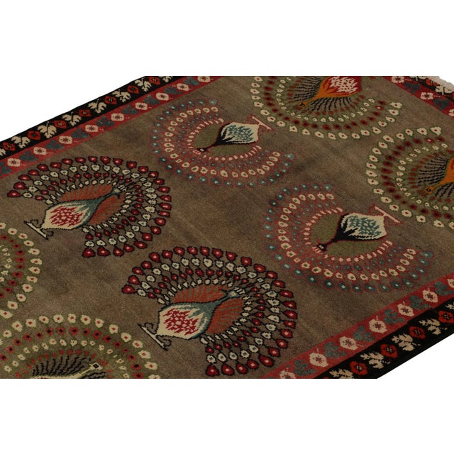 Rug & Kilim 1950s Vintage Gabbeh Tribal Rug in Brown With Colorful Peacock Pictorial Patterns For Sale - Image 4 of 8