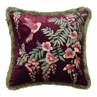 Botanical Beauty: Hand Embroidered Velvet Pillow Featuring Silk Thread Floral Motif - Stylish Home Decor Cushion Living Room Sofa For Sale