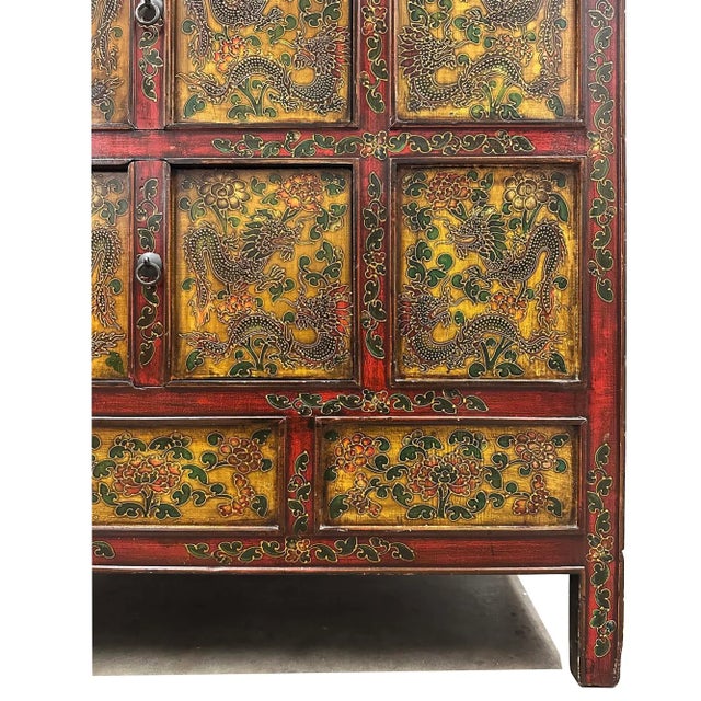 Wood Antique Tibetan Hand-Painted Cabinet For Sale - Image 7 of 13