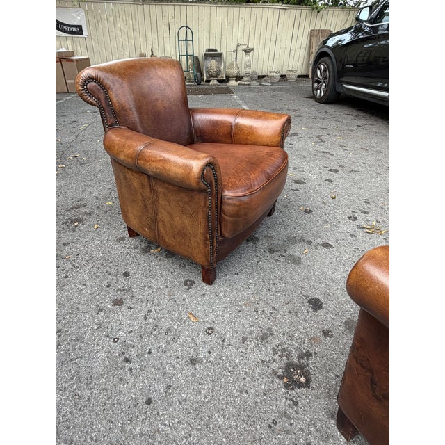 Pair of French Leather Club Chairs For Sale - Image 9 of 14