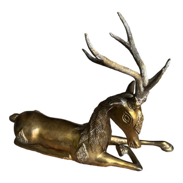 Reclining Brass Reindeer, Mid-Century For Sale