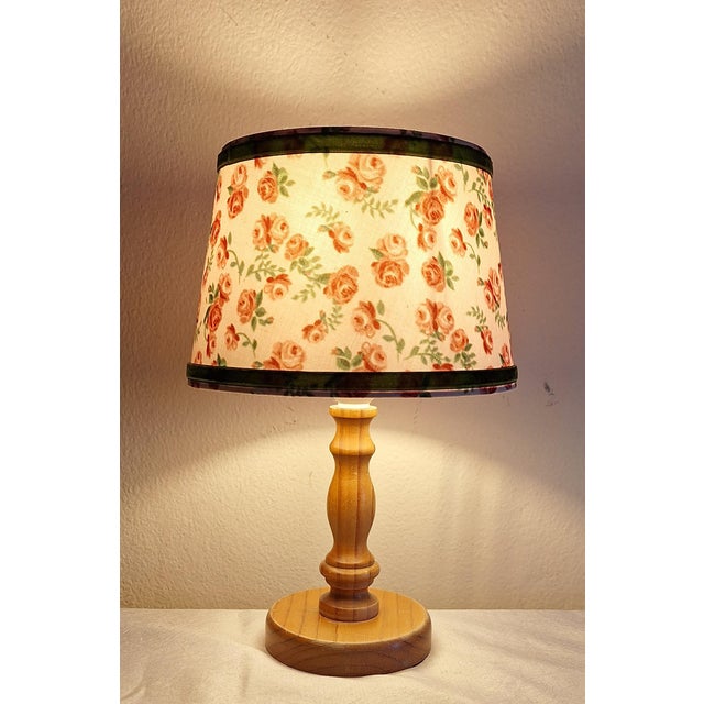Wood Vintage Table Lamp with Turned Spruce Wood Base and Fabric Shade, 1970s For Sale - Image 7 of 7