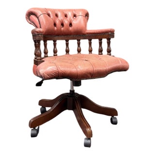 English Chesterfield Salmon Desk Chair For Sale
