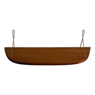 Vintage Danish Teak Wall Shelf With Brass Brackets Mid Century Floating Shelf For Sale