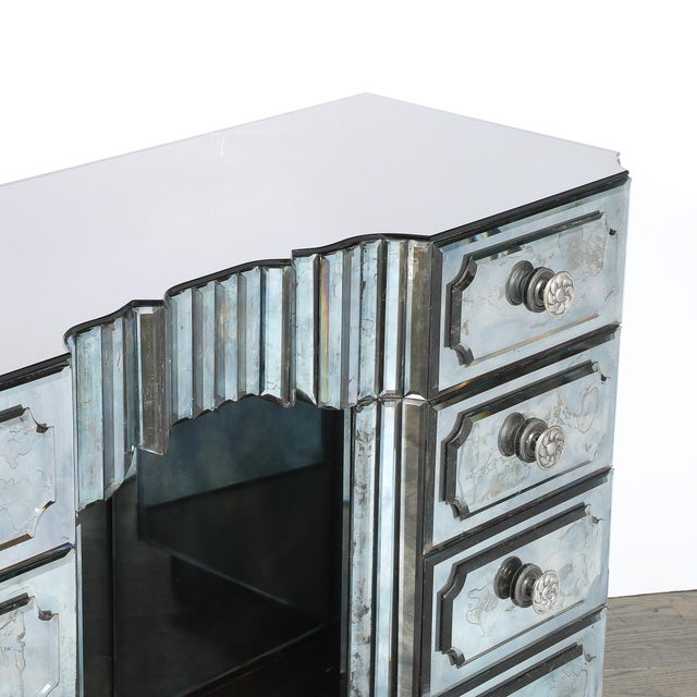 Art Deco Smoked Beveled Mirrored Vanity With Silvered Bronze Pulls For Sale - Image 13 of 16