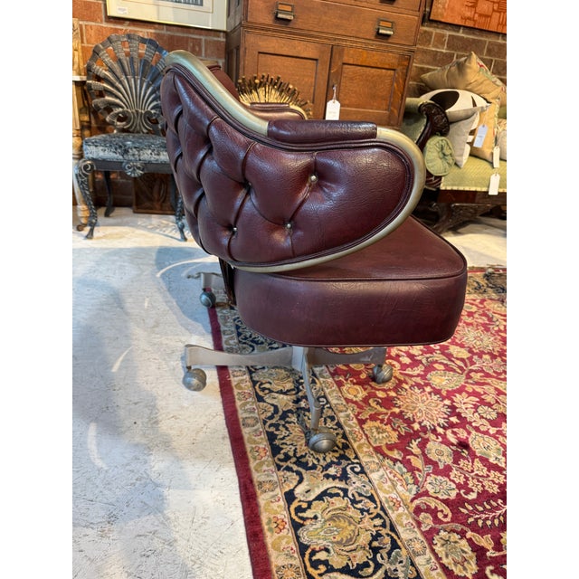 Industrial Vintage Industrial Gasser Chair Co. Rolling Settee in Burgundy Faux Leather For Sale - Image 3 of 12