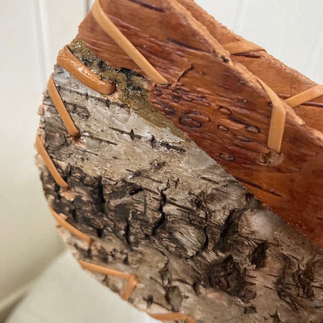 Vintage Rustic Handmade Birch Bark Canoe Model - Folk Art Basket For Sale - Image 6 of 10