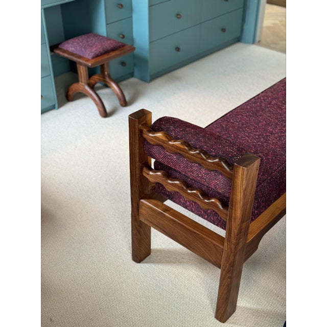 Contemporary Sunday Day Bench in Walnut and Bouclé by Fosfeen For Sale - Image 3 of 5