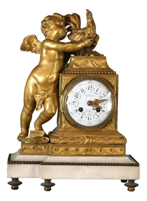 Louis XVI Style Gilded Bronze Clock with Cherub and Rooster