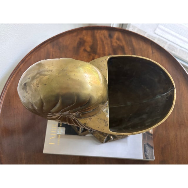 Vintage Large Scale Palm Beach Style Brass Nautilus Shell Planter For Sale - Image 9 of 17