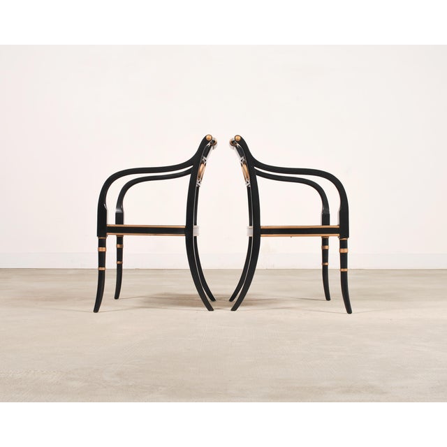 Set of Four Baker “Governor Alston” Cane Ebonized Dining Chairs For Sale - Image 9 of 18