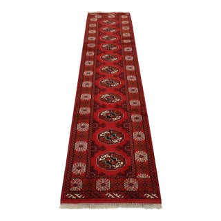 Turkmen Runner 2’6” X 9’10” Red Wool Vintage Tribal Hand-Knotted Rug For Sale