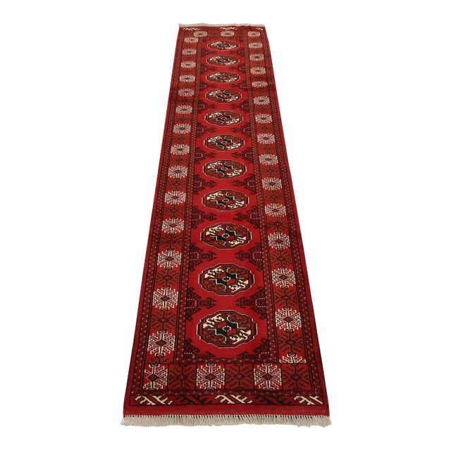 Turkmen Runner 2’6” X 9’10” Red Wool Vintage Tribal Hand-Knotted Rug For Sale