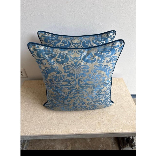 Rococo Pair of Blue Venetian Fortuny Pillows For Sale - Image 3 of 6