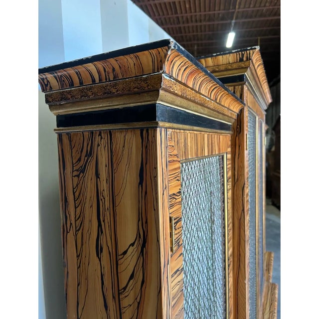 Mid 20th Century Fabulously Faux Painted Breakfront Bookcase With Coral Interior For Sale - Image 9 of 9