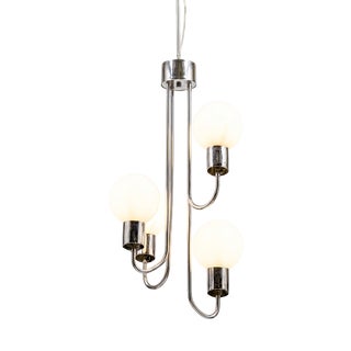 Mid-Century Italian Style Chrome and Opaline Glass Cascading Chandelier, 1970s For Sale