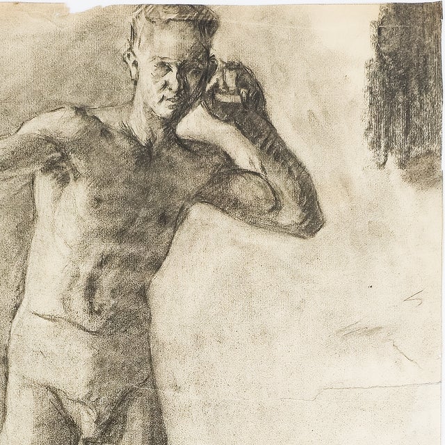 1910s Academic Male Figure Study and Seated Male Nude - Brown C. 1915 For Sale - Image 5 of 18