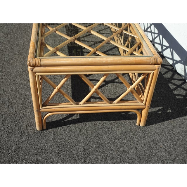 Vintage Coastal Bamboo Coffee Table W Leather Straps ~ Boho Chic For Sale - Image 10 of 12