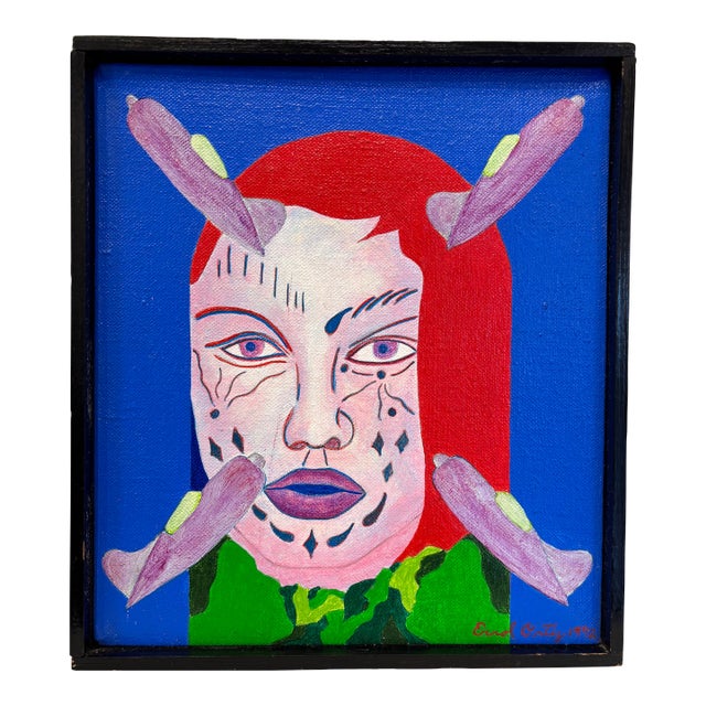 Vintage 90s Chicago Imagist Red-Haired Portrait by Errol Ortiz For Sale