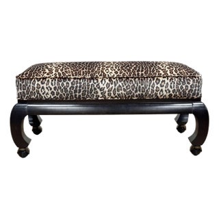 Newly Upholstered Late 20th C Leopard Print Velvet Ming Style Rolling Bench For Sale
