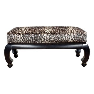 Vintage Late 20th C Newly Upholstered Leopard Print Velvet Ming Style Rolling Bench For Sale