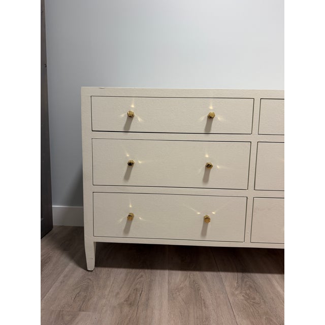 Contemporary Made Goods Jarin 60" Dresser - Designer White Faux Belgian Linen For Sale - Image 3 of 12
