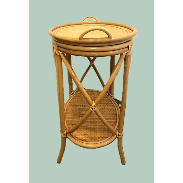 Vintage Bamboo Rattan Table W/ Removable Tray Top For Sale - Image 4 of 11