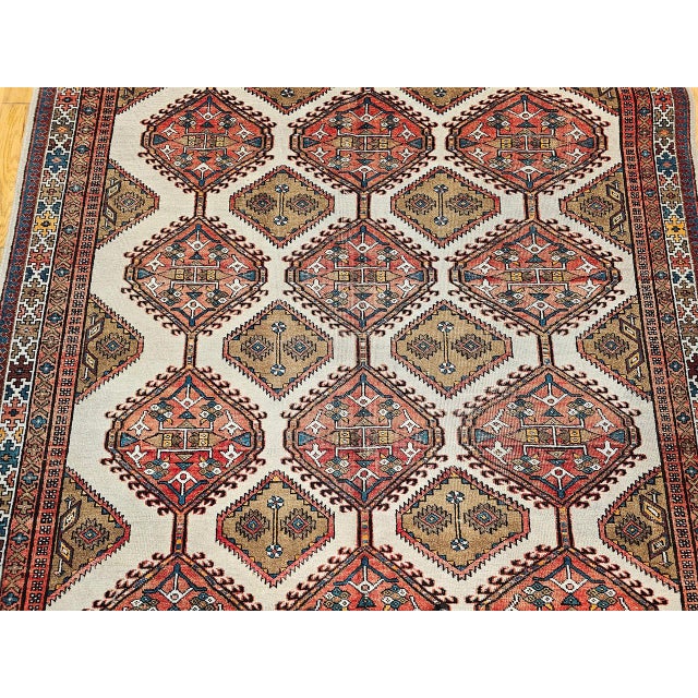 Vintage Persian Malayer Gallery Rug, Hand-Knotted Wool, Geometric Pattern, 7x13, Ivory & Red For Sale - Image 9 of 14