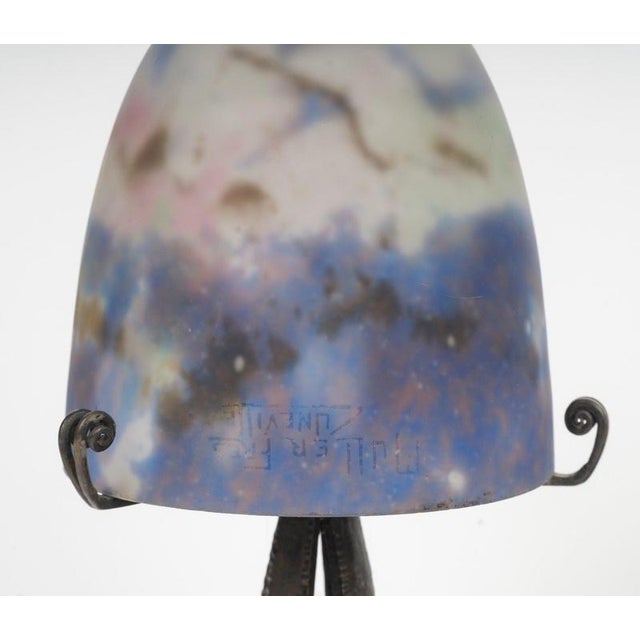 1930s Wrought Iron and Glass Table Lamp from Muller Frères, Luneville, 1930s For Sale - Image 5 of 8