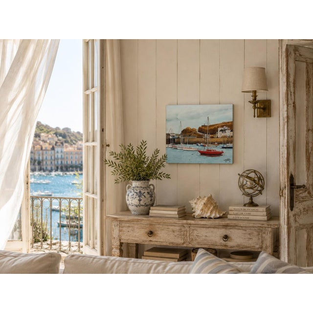 French Harbor Scene Oil on Canvas For Sale - Image 4 of 4