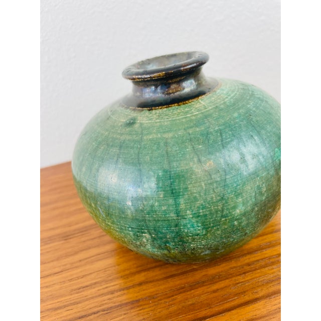 Vintage 1970s Handmade Stoneware Studio Pottery Green Vase For Sale In Palm Springs - Image 6 of 9
