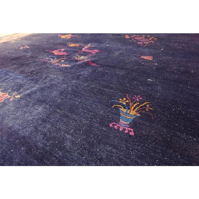 Navy Blue 1920s Blue Navy Floral Animal Antique Chinese Art Deco Carpet 9' X 11'6" Knotted Wool Rug For Sale - Image 8 of 15