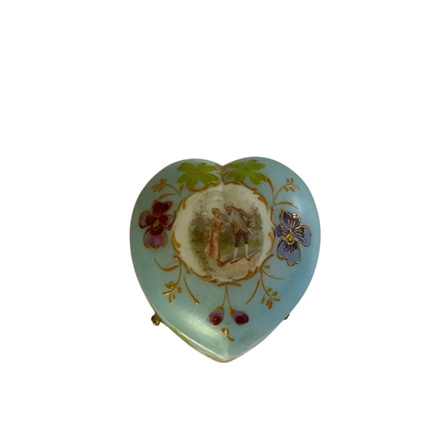 Paint Antique French Enameled Opaline Gilt Ormalu Hand Painted Courting Scene Trinket Box C1900 For Sale - Image 7 of 10