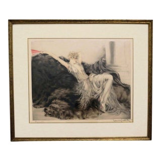 French Original Louis Icart "Paresse" Art Deco Semi Nude Etching 1925 For Sale