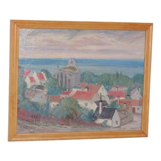 E. R. Olsson, Village Scene, 1950s, Oil on Panel, Framed For Sale