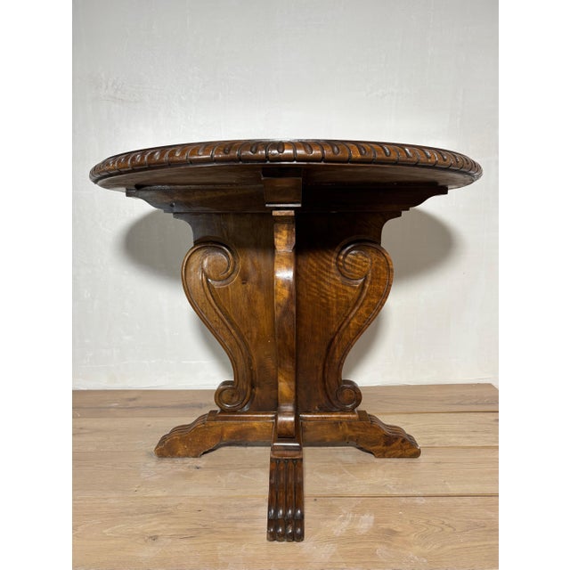 Neoclassical Revival Round Walnut Side Table, 1920s For Sale - Image 6 of 11