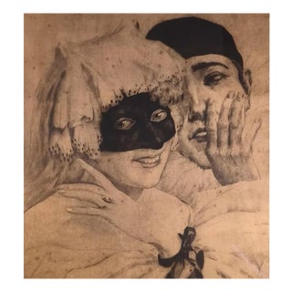 Regnart, Pierrot and Columbine, Commedia dell'Arte, 1920s, Etching For Sale