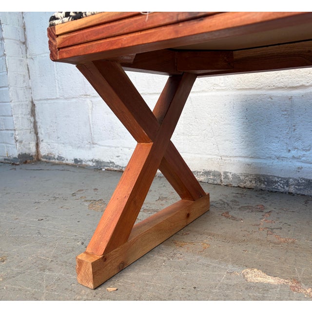 Vintage Style Southwestern Upholstered Boho X Bench For Sale - Image 9 of 12