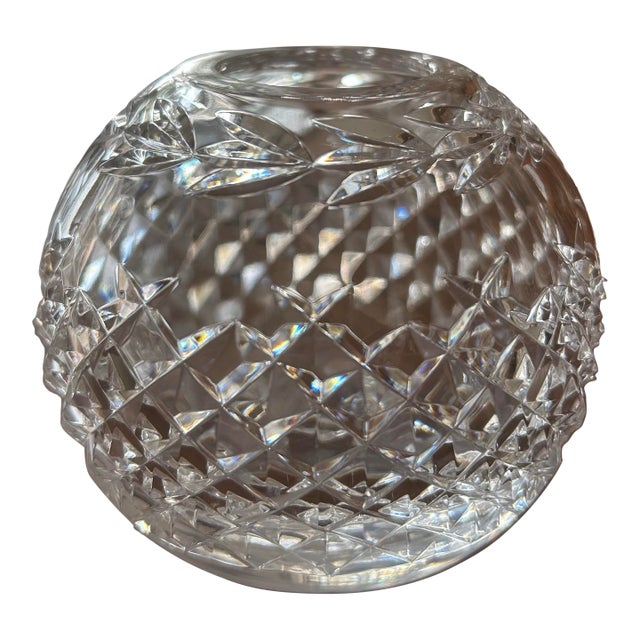 1980s Waterford Crystal Glandore Rose Bowl Vase Round For Sale