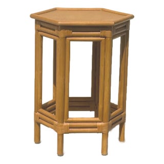 Vintage Hexagon Bamboo Rattan Accent Table French Country Tiki Palm Beach For Sale