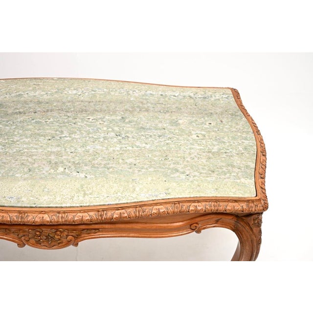 Wood Vintage French Carved Walnut Coffee Table with Marble Top, 1930 For Sale - Image 7 of 11
