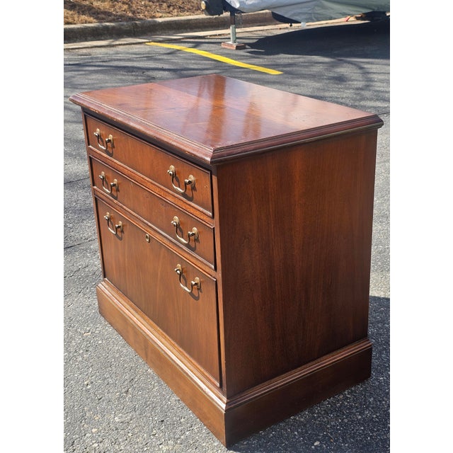 Wood Mid Century Drexel Chippendale Walnut Locking Drawer Filing Cabinet For Sale - Image 7 of 12