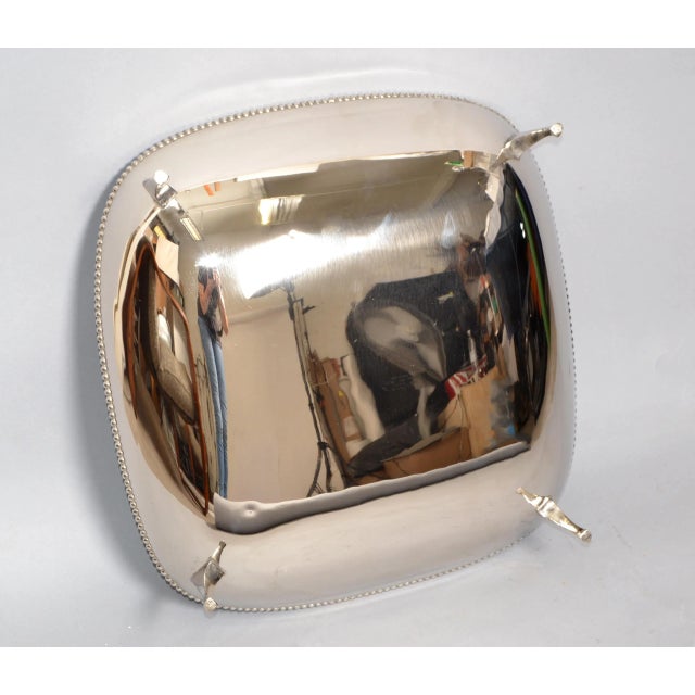 Art Deco Style Square Footed Bowl Silver Plated Steel & Silver Border Centerpiece For Sale - Image 10 of 13