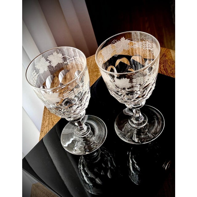 Antique Engraved Glass Claret Jug with Crystal Wine Goblets, 1890s, Set of 3 For Sale - Image 13 of 18