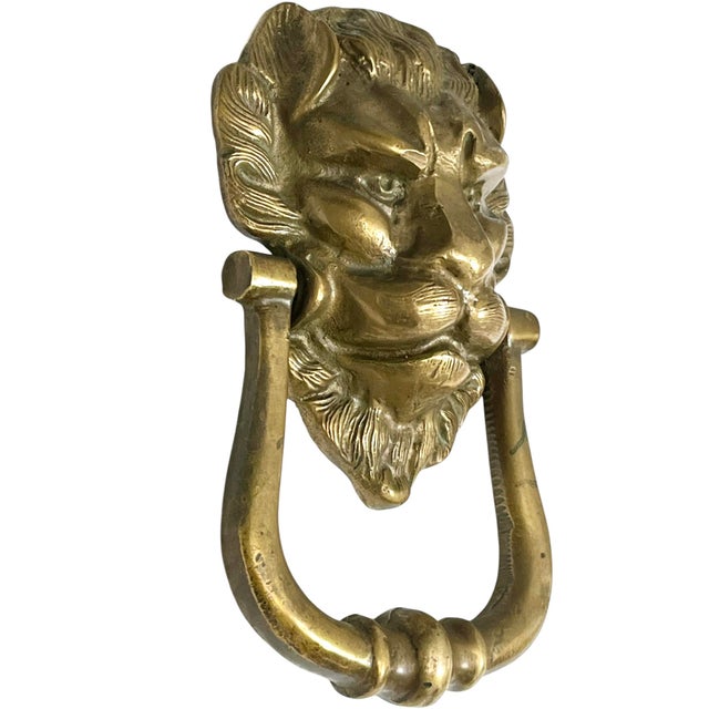 Antique English Brass Lion Head Door Knocker For Sale - Image 4 of 10