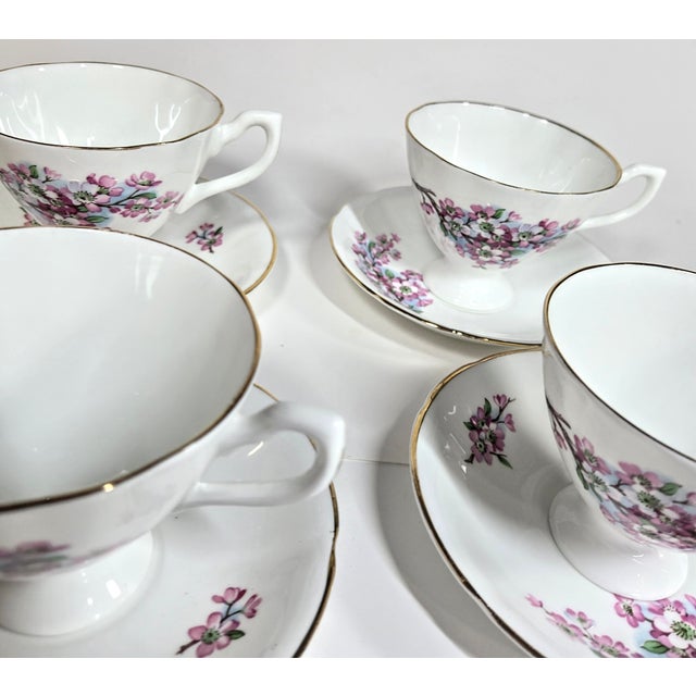 Mid 20th Century Cherry Blossom Teacups and Saucers- Set of Eight For Sale - Image 5 of 12