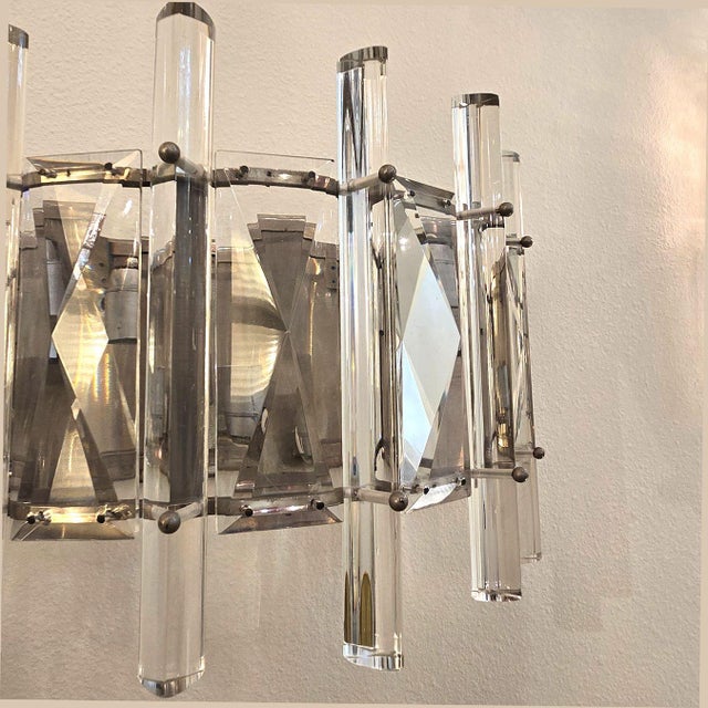 1970s Mid-Century Modern Crystal Pair of Sconces, Chrome, French For Sale - Image 12 of 13