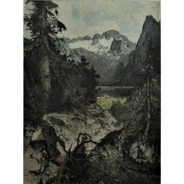 This artwork titled "Hoer Dachstein, Austria" c. 1960 is an color etching by noted Austrian artist Josef Eidenberger,...