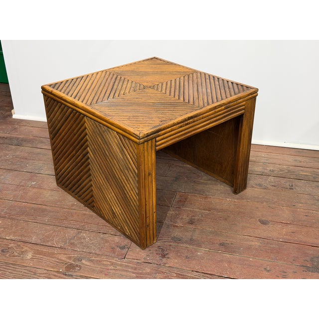 Contemporary Faux Split Reed Style Side Table in the Manner of Gabriella Crespi For Sale - Image 3 of 13