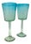 Tall Hand Blown Aqua Ombre Art Glass Goblets - A Pair For Sale